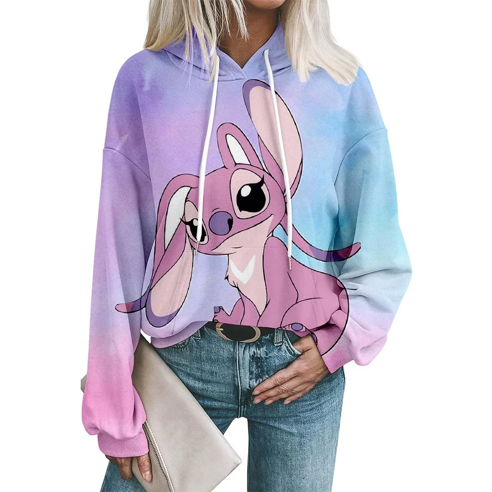 Sweat à capuche de loisirs pour femmes, ample et confortable, imprimé Disney Stitch, manches longues, col rond, pull de rue, nouvelle collection automne hiver