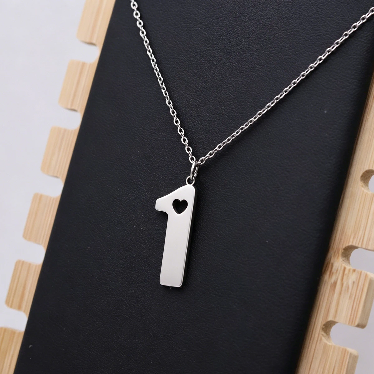 Kinitial Stainless Steel Number 1 Hollow Heart Pendant Necklace Lucky Digit Charm Chain Jewelry Birthday Gift For Women