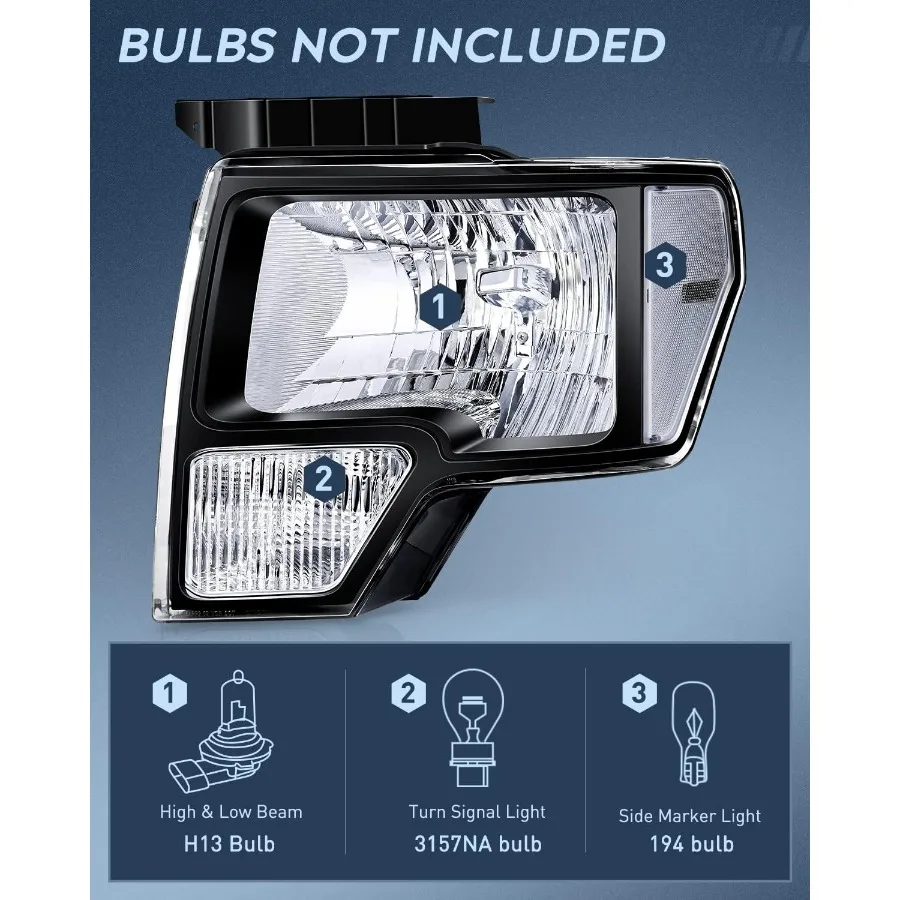 20092014 F150 مجموعة مصابيح أمامية مع غطاء أسود وعدسة زاوية واضحة للسائق والراكب الجانب استبدال كشافات Ki