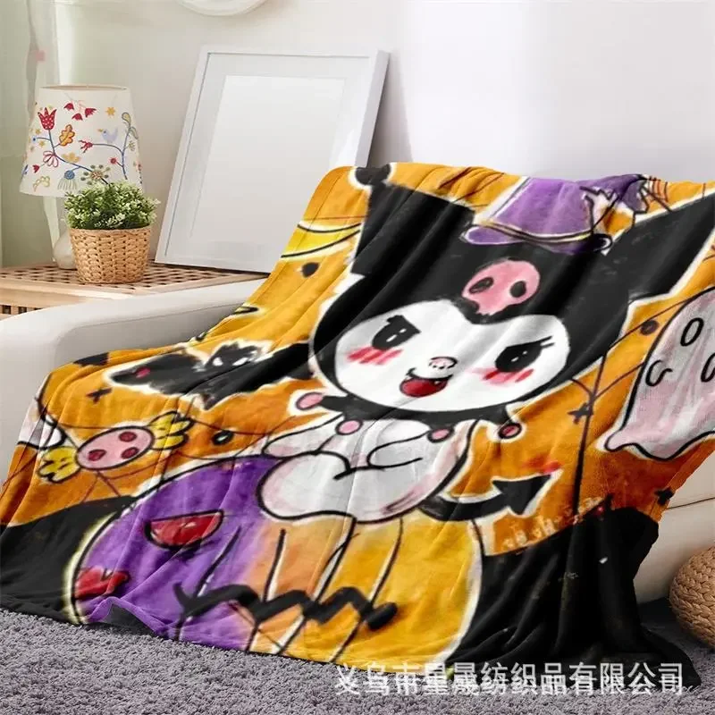 Hello Kitty Kuromi Sanrio Halloween Flannel Blankets Soft Breathable Ultra Warm Bedding and Travel Blankets Birthday Gift Kawaii