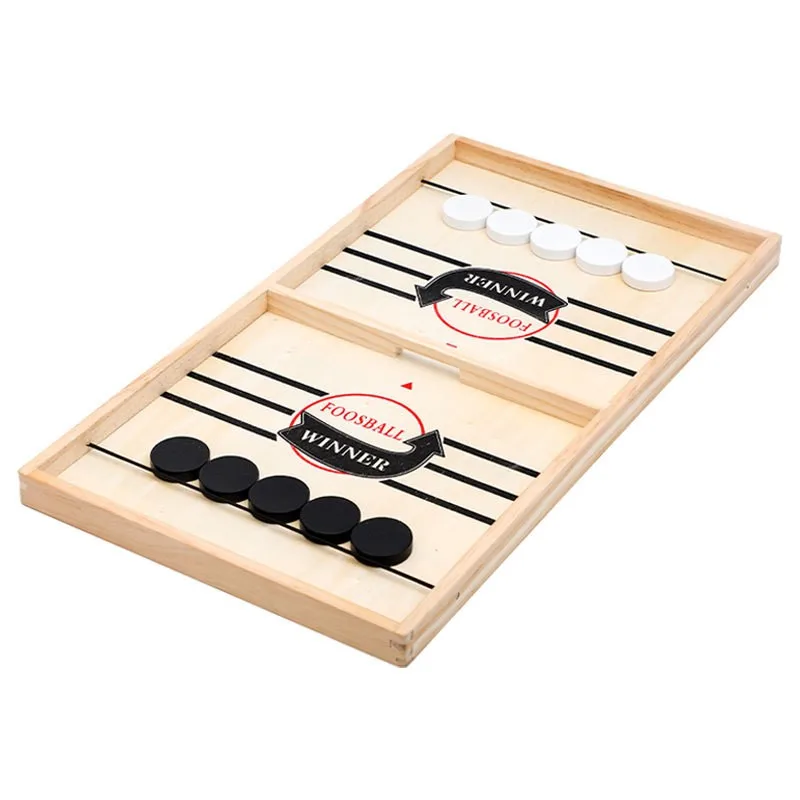 

2-in-1 Wooden Ice Hockey & Chess Board Game Large Size Fast Sling Puck Game Desktop Battle Toy for Party Family Interactive Play