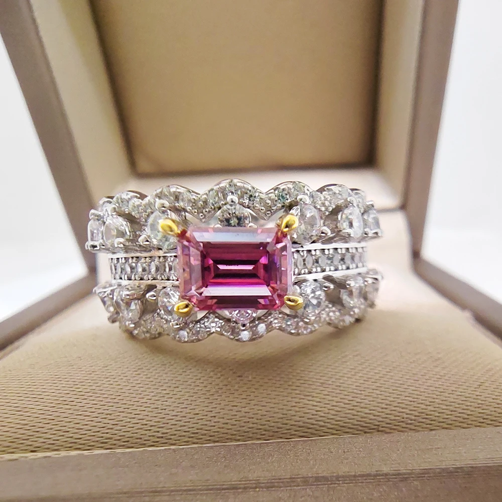 

S925 Silver 1CT Pink Pyroxene Ring Feminine High Jewelry Wedding Party Gifts