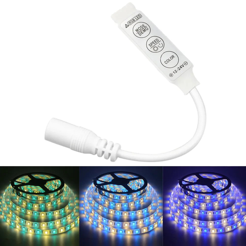 Controller Mini IR 3key LED Light Strip RGB Dimmer Switch DC 12-24V Seven Color Remote Connector Home Atmosphere Decoration Lamp