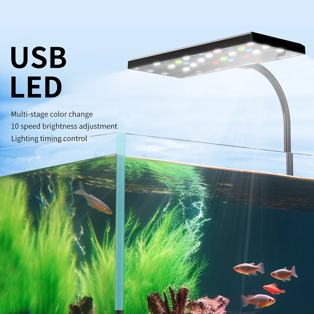 

LED Aquarium Light Clip On Fish Tank Light With Adjustable Brightness 360° Rotation Full Spectrum Clamp Light Dimmable Lamp