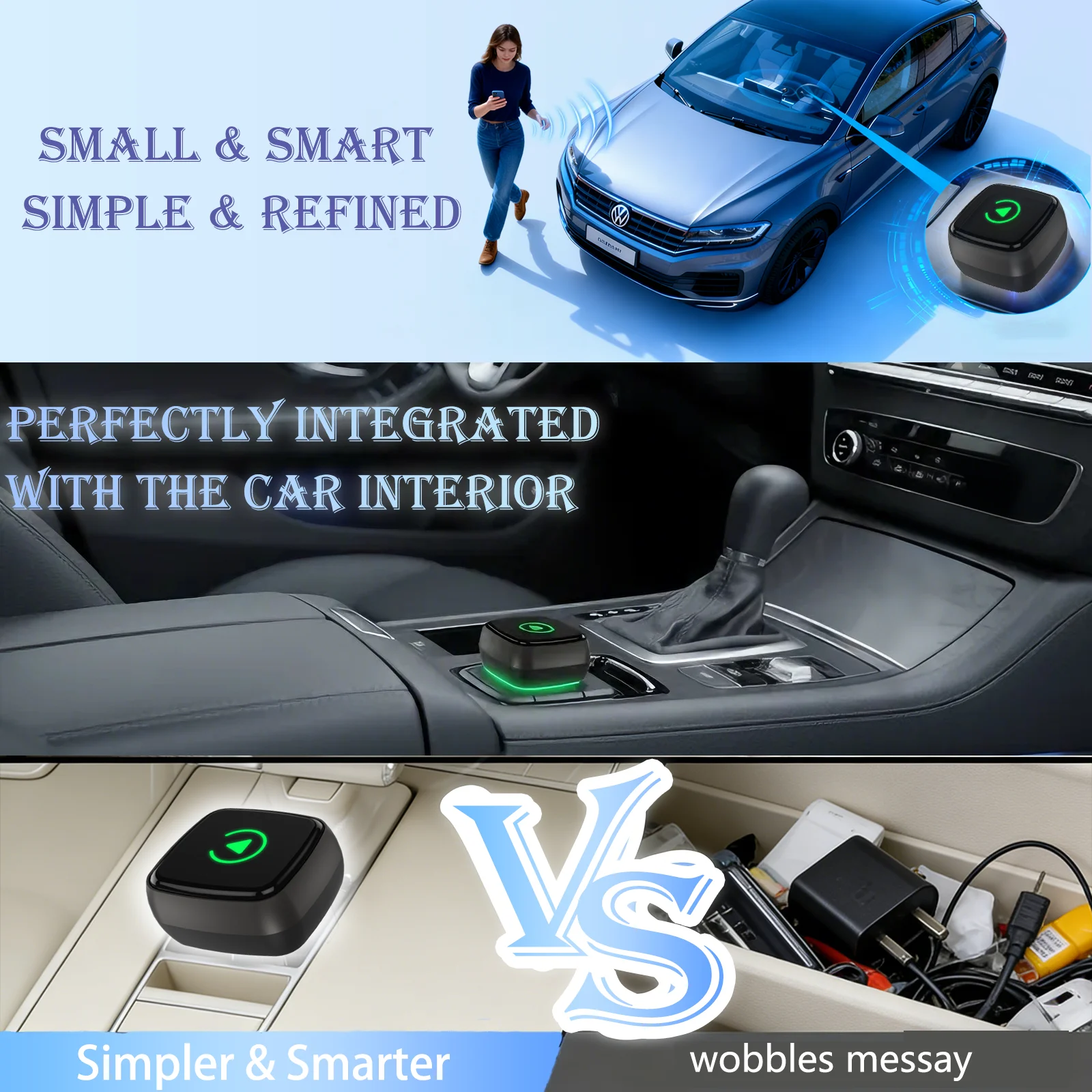 2-in-1 WIreless Car Play/Android Auto Adapter,Plug & Play CarPlay Mini Adapter Fast Auto Connection for iPhone & Android