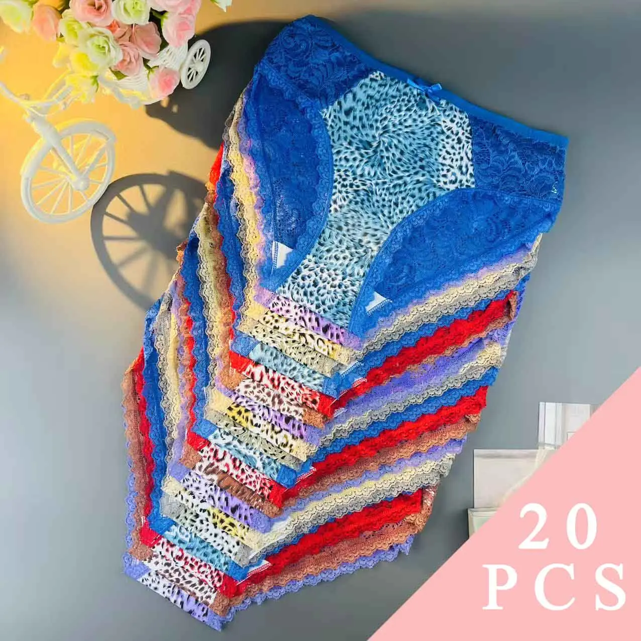 20 ชิ้น [ชุดชั้นในสตรี] กางเกงในผู้หญิงไซส์ใหญ่ ผ้าฝ้ายไร้ตะเข็บ ลายเสือดาว สวมใส่สบาย ระบายอากาศได้ดี แบบกลางต้นขา