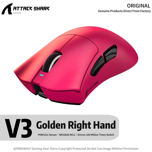 Imagen 1 del producto Ratón para Diestros Attack Shark V3, Sensor PAW3311, Conexión por Cable e Inalámbrica, 1K Hz, 25000 DPI, MCU BK52820, Diseño Ergonómico, Ratón de Bajo Consumo