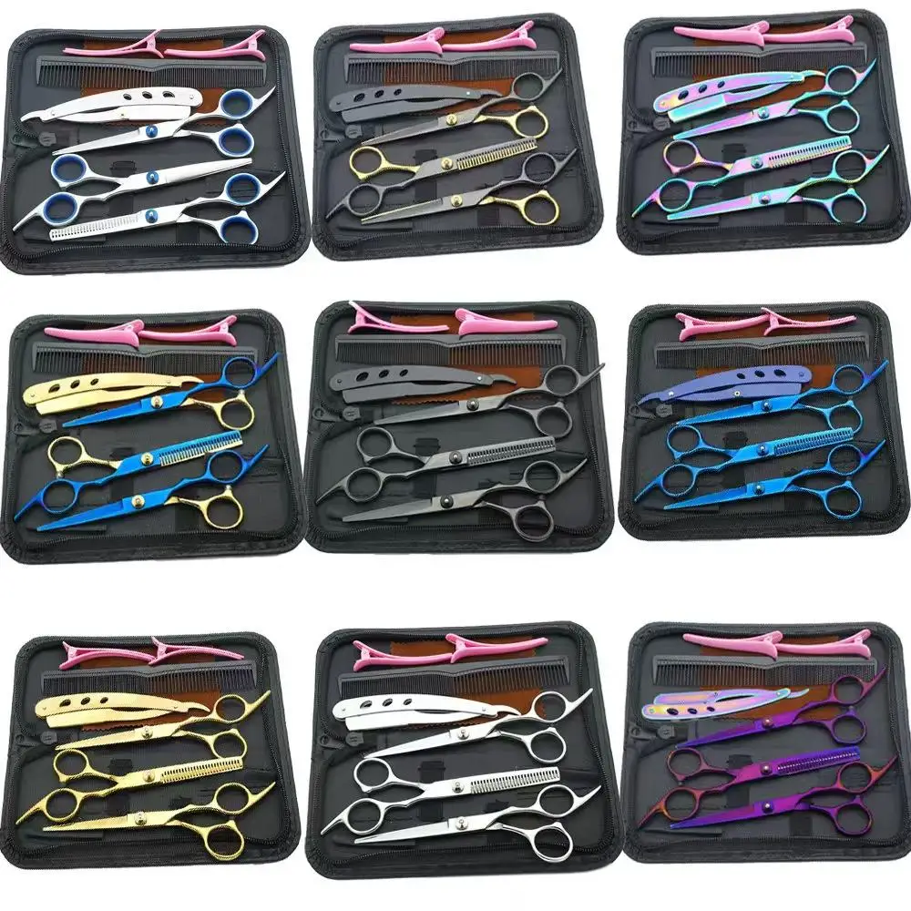 Professional Hair Cutting Scissors Set 6-Piece Barber Shears Rainbow Color Salon Home Use Sharp Hairdressing Tools