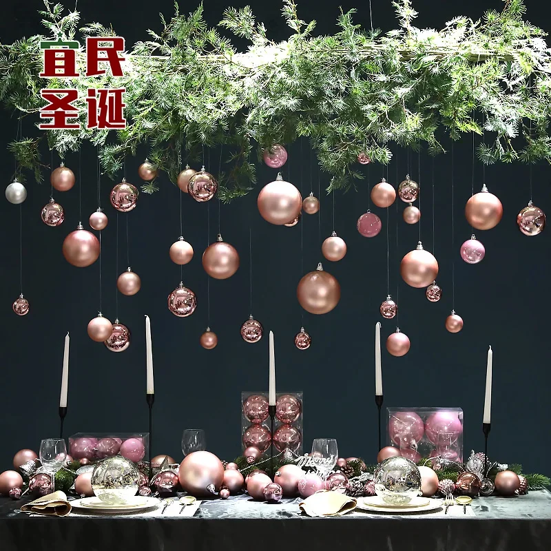 Rose gold pink shiny matte christmas ball 3-15cm christmas ornament christmas tree ornaments