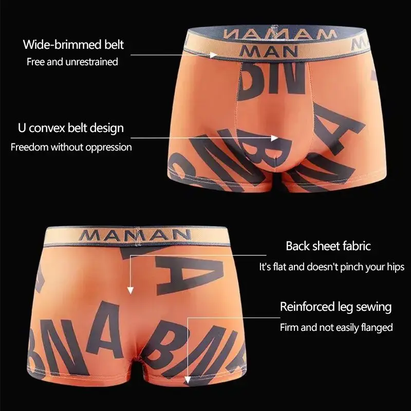 1/4 PCS Fashion Men Panties Seamless Letter Printed Underpants Breathable Man Underwear Plus Size Male Boxer 4 Colors