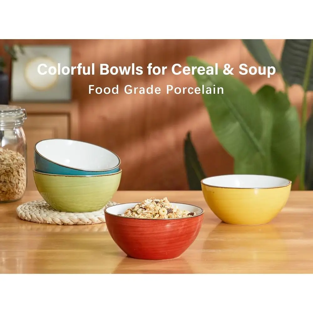 4-Piece 16 oz Cereal and Soup Bowl Set - Dishwasher and Microwave Safe - Assorted Colors for Cereal, Salad, Pasta, 5.5