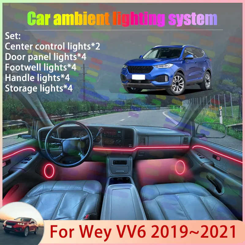 

For Wey VV6 2019 2020 2021 2/18 in 1 Car Atmosphere Light Lamp RGB Shade Ensemble Streamer Atmosphere Set Auto Accessories Parts