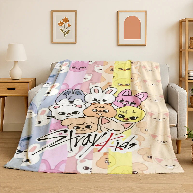 Kpop Stray Kids Music Star Flannel Blanket Soft Warm Throw Blanket for Bedroom Living Room Bed Travel Camping Picnic Gift