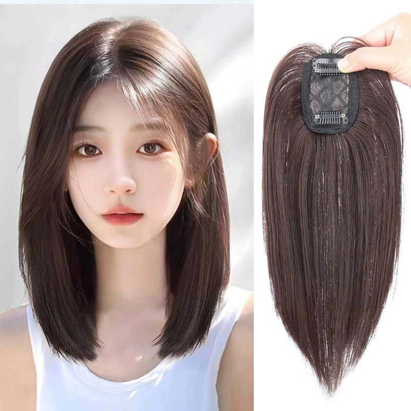 Fashion Head Wig Piece Simulation Hair Volume Increase Middle Parting Straight Hair Block One Piece Wigs for Women Daily Use