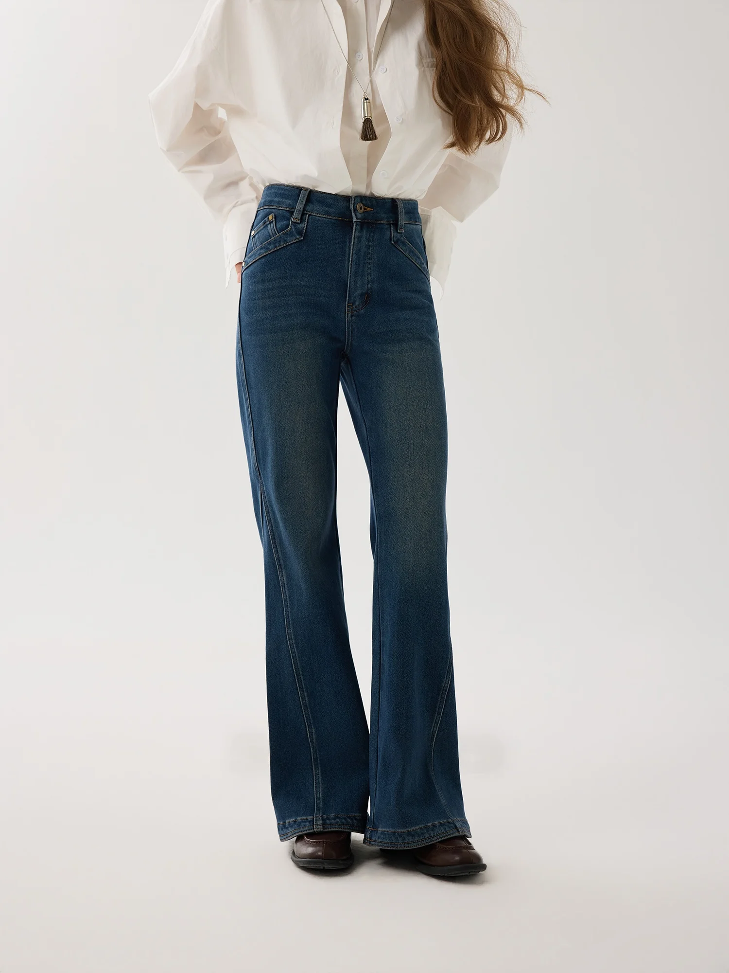 

Джинсы с высокой талией из смесового хлопка, облегающие, удлиненные, повседневные, серия Sle, в темных тонах, зимние...