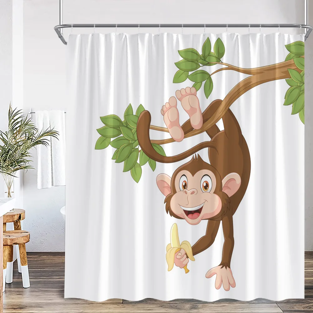 Animal Cartoon Shower Curtain Zoo Elephant Deer Zebra Owl Bee Sports Bathroom Decor Kids Child Polyester Bath Curtain with Hooks