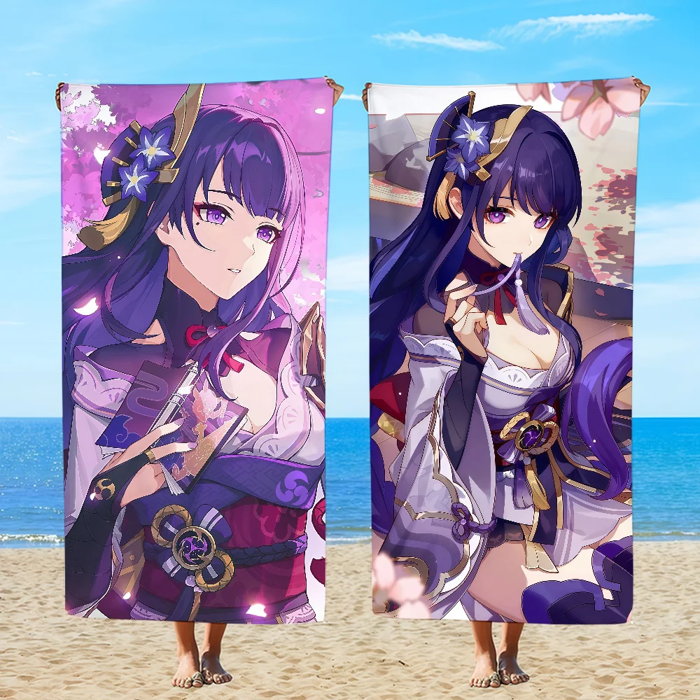 Raiden Shogun Genshin Impact Towel Beach Oversized Soft Ultra Absorbent Quick Drying Large Pool Travel Camping Bathroom
