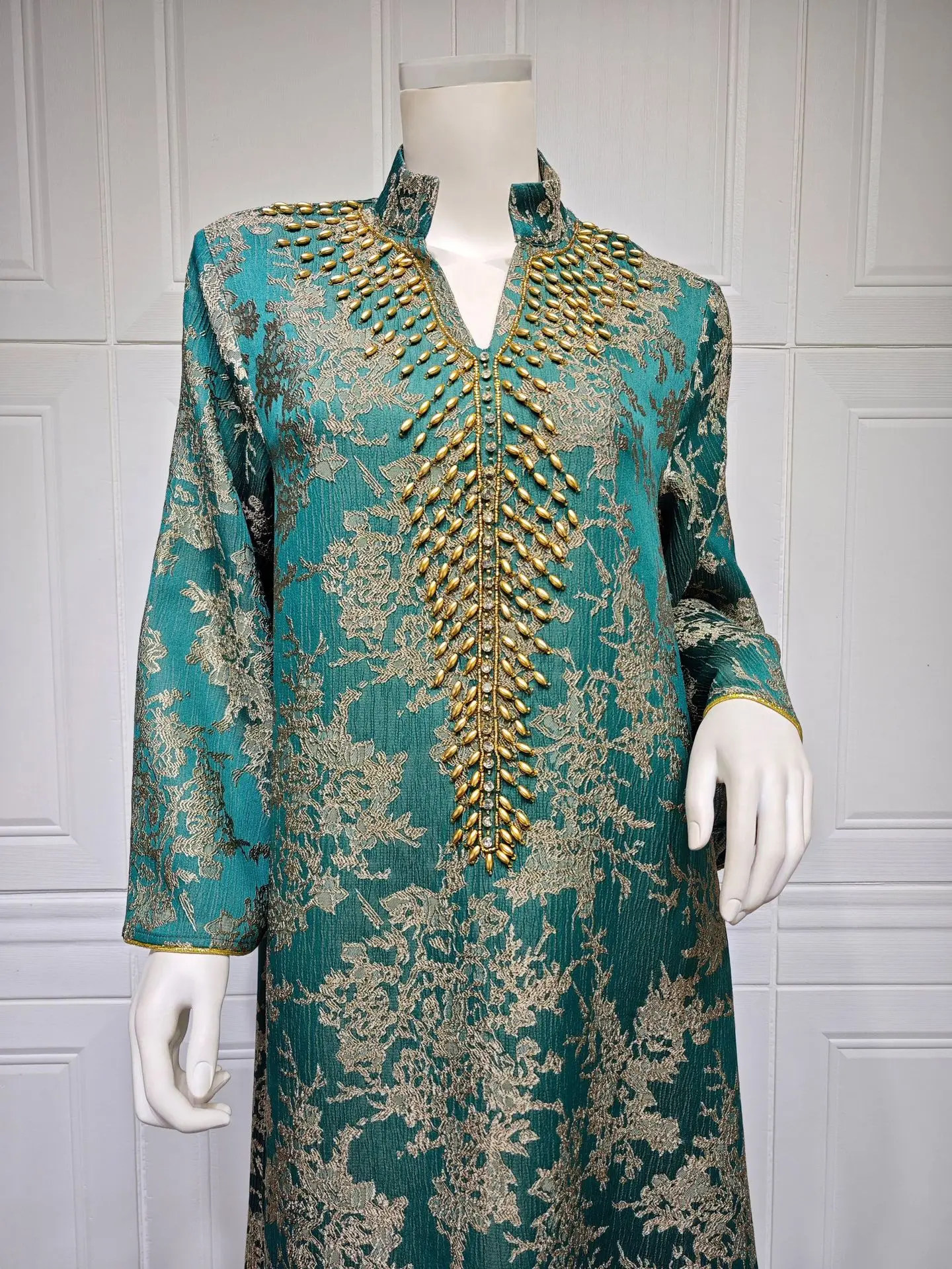 Eid Muslim Dress for Women Abaya Beading Stand Collar Jalabiya Morocco Party Dresses Abayas Kaftan Abaya Vestidos Arab Long Robe