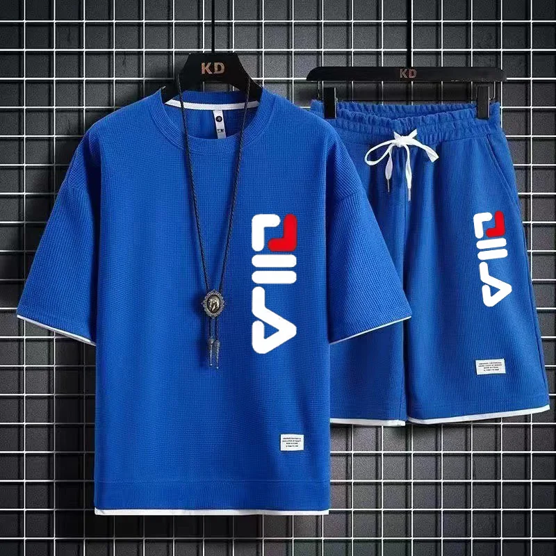 تي شيرت وسروال قصير الأكمام للرجال صيفي جديد يسمح بمرور الهواء لعام 2025 طقم مكون من قطعتين ، بدلة رجالية غير رسمية للشاطئ في الهواء الطلق