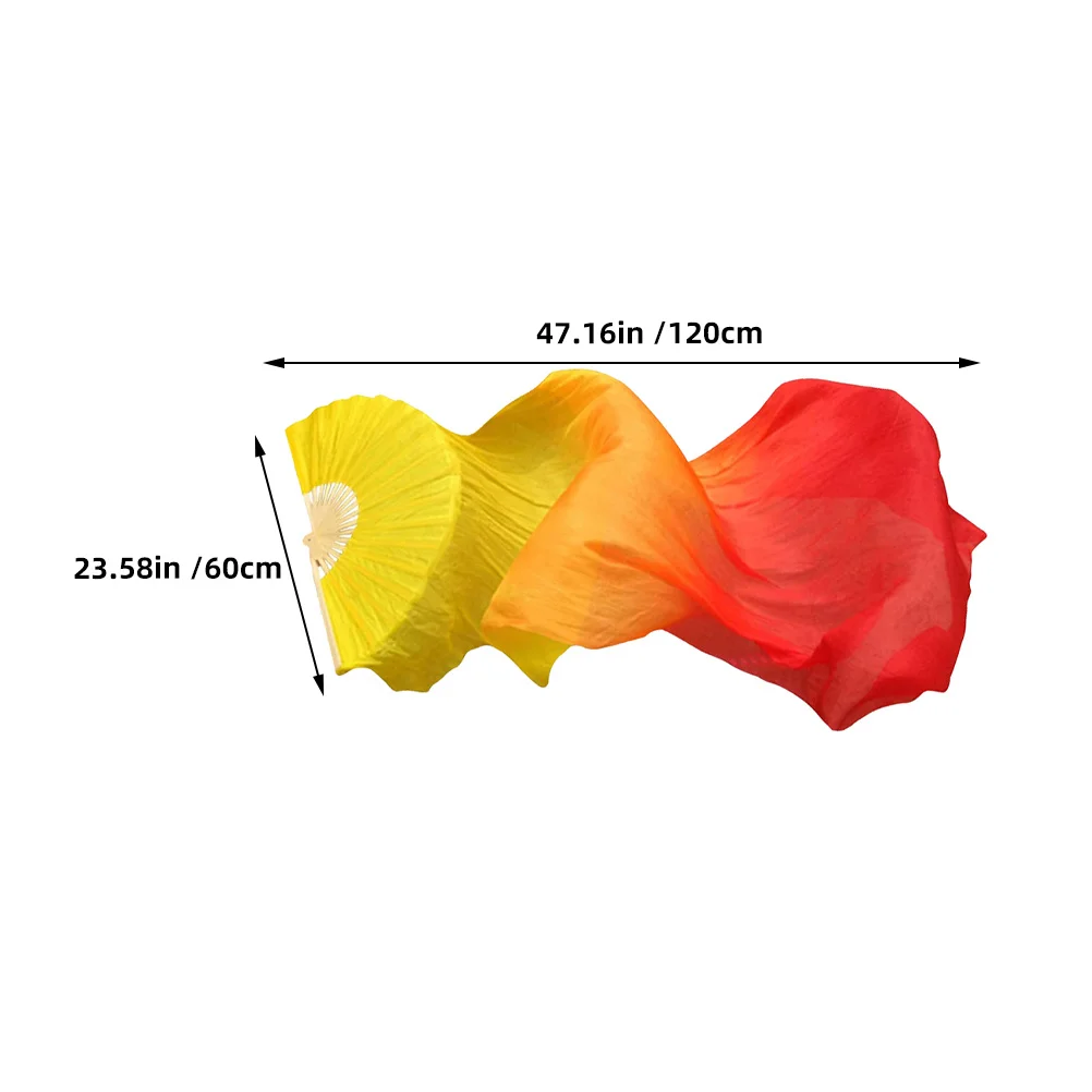 2 قطعة مراوح الرقص الحجاب الطويل للنساء التدرج فو الحرير الرقص الشرقي يده طوي الأداء الدعامة #4