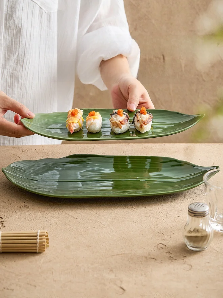 Plato de Cerámica de Alta Gama para Hotel, Plato de Presentación de Sui, Diseño Creativo de Hoja de Bambú, Plato de Postre ...
