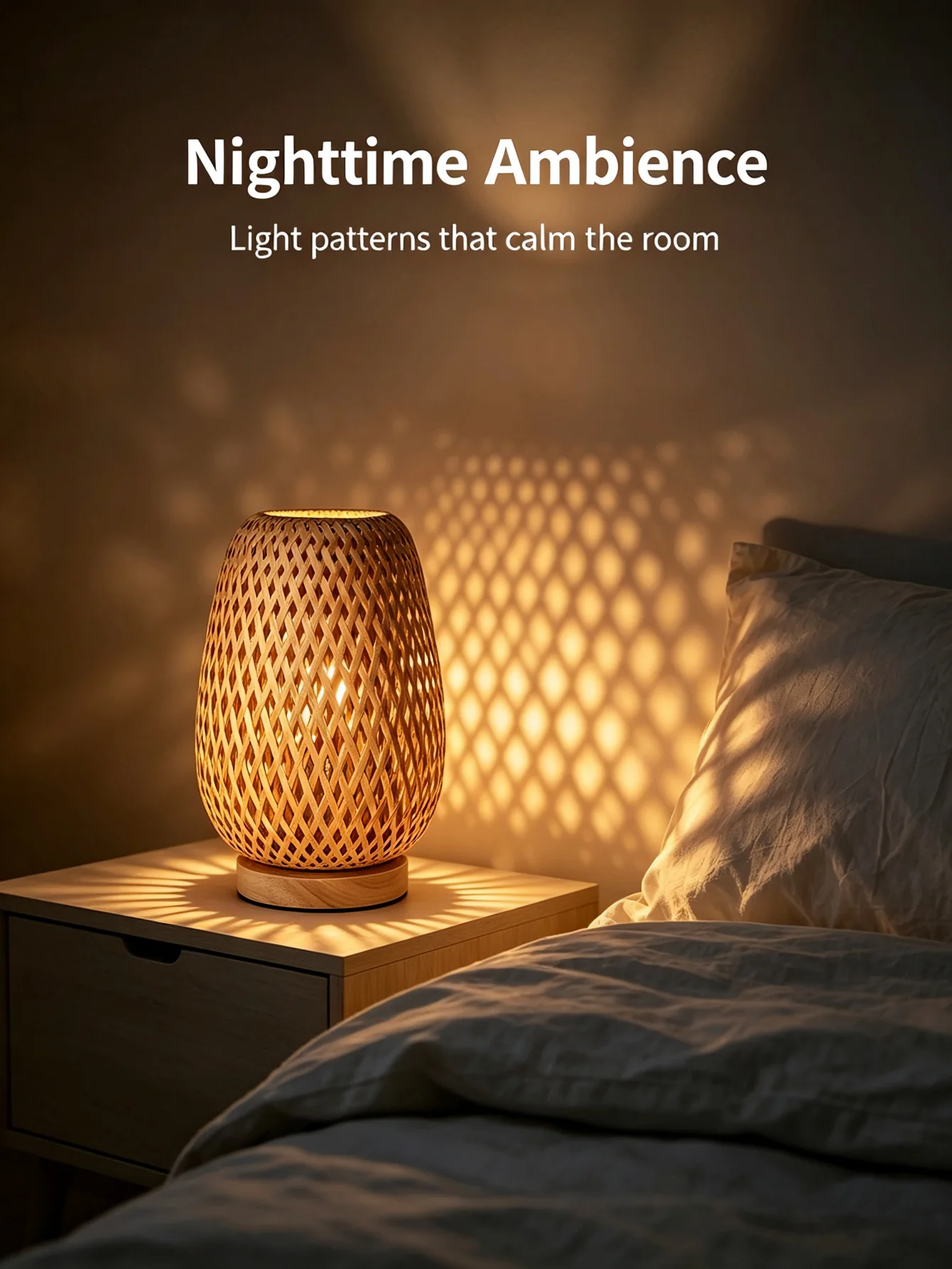 Hand Woven Natural Rattan Table Lamp Hollow Out Design Wooden Base USB Warm Light Bedroom Bedside Home Decor Lamp