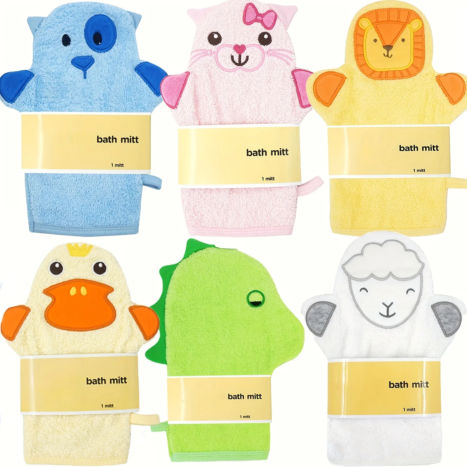 Bath Mitt, Animal Style Baby Mitt for Bathing, Infants Bath Tool Ultra Soft & Absorbent, Natural and Safe Great for Boys Girls