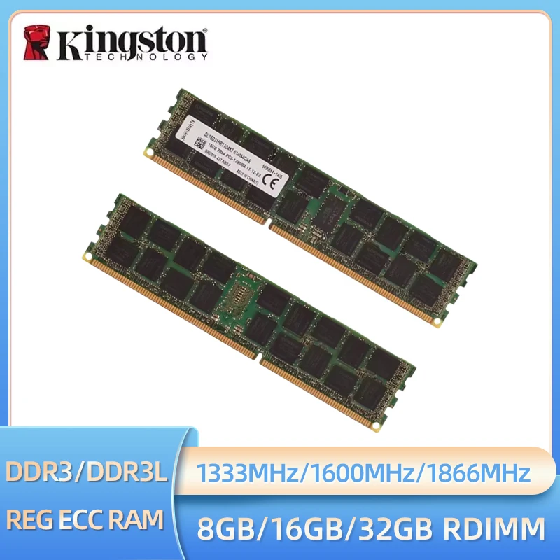 Kingston DDR3 DDR3L 8GB 16GB 32GB 1333MHz 1600MHz 1866MHz REG ECC 2RX4 RDIMM PC3-12800R PC3L-12800R For X79 Server Motherboard