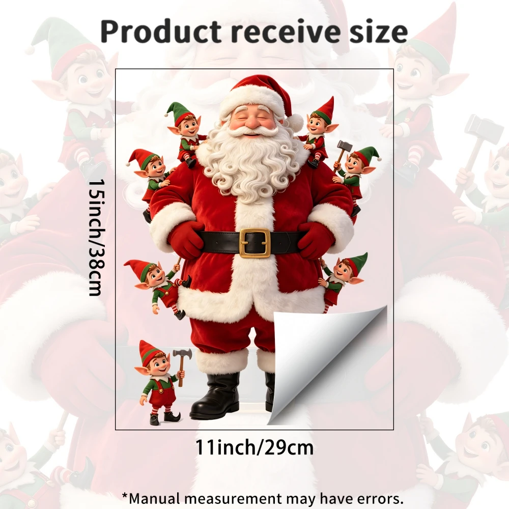 Christmas Santa Claus Static Window Sticker, 1 Sheet Xmas Elf Glass Decals,Holiday Window Decor for Christmas Party Scene Layout