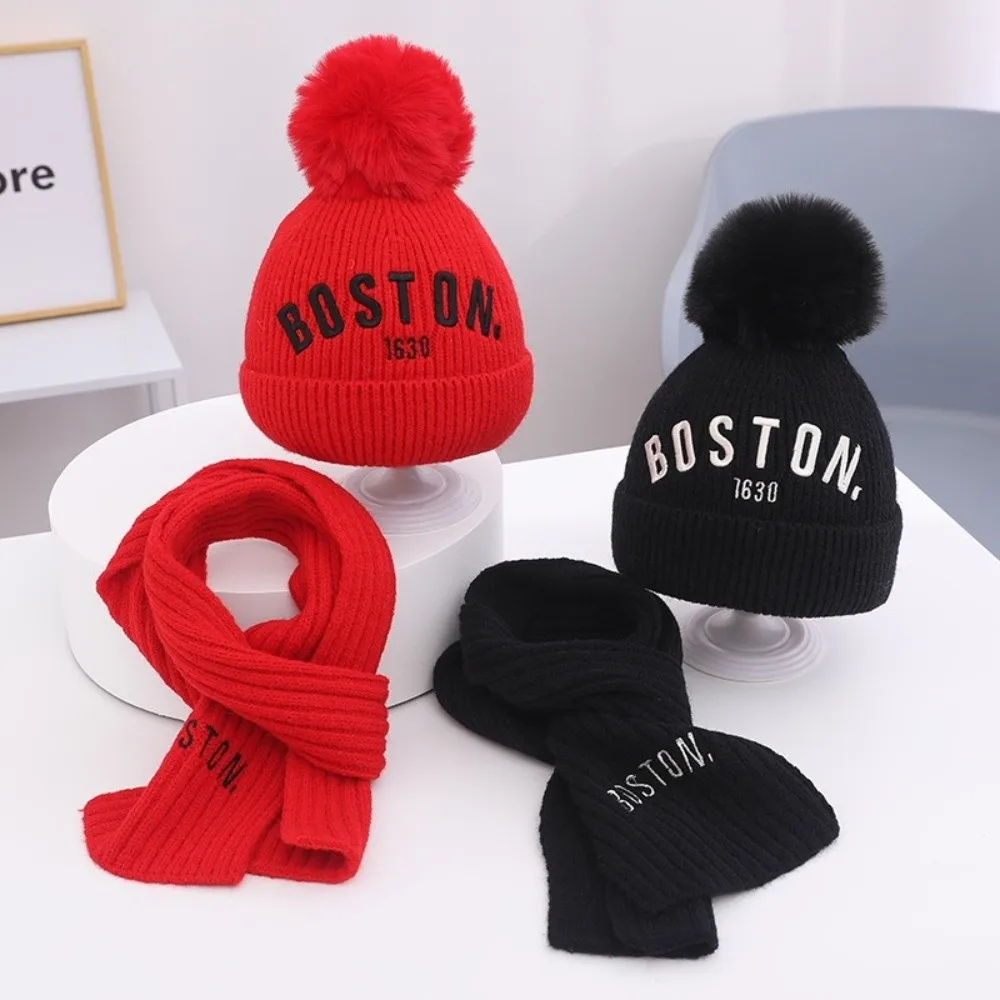 

Новый комплект шапки с шарфом и вышивкой BOSTON, ветрозащитная теплая теплая шапка для шеи, холодостойкая шапка-бини для спорта на открытом воздухе