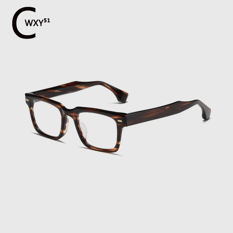 71RX acetate square frame men eyeglasses leopard-print retro handmade optical glasses can be paired with lens engraved LOGO