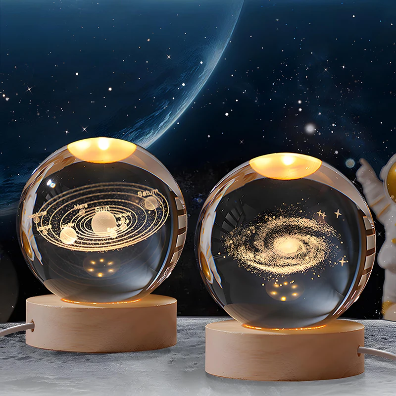 LED Night Light Galaxy Solar System Crystal Ball Children USB Night Lamp Bedroom Ambient Light 3D Planet Moon Lamp Creative Gift