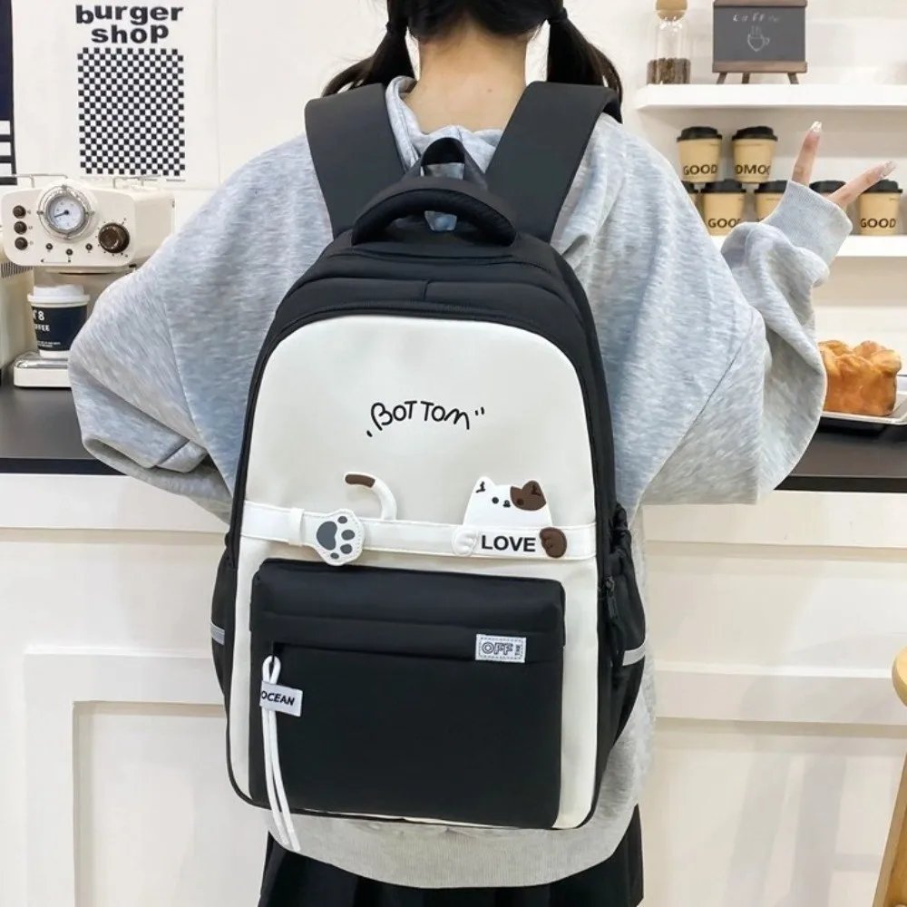 Waterproof Students School Backpack Large Capacity Multi Pocket Cute Cat School Bag Casual Stationery Storage