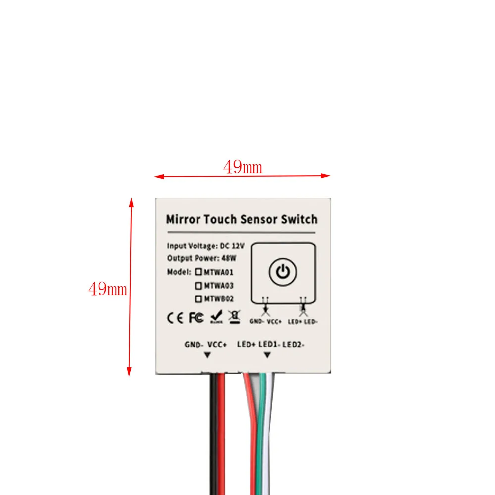 12V Touch Switch Sensor Three-speed Dimming Switch LED Stepless Color  Hidden for Bathroom Mirror Lighting