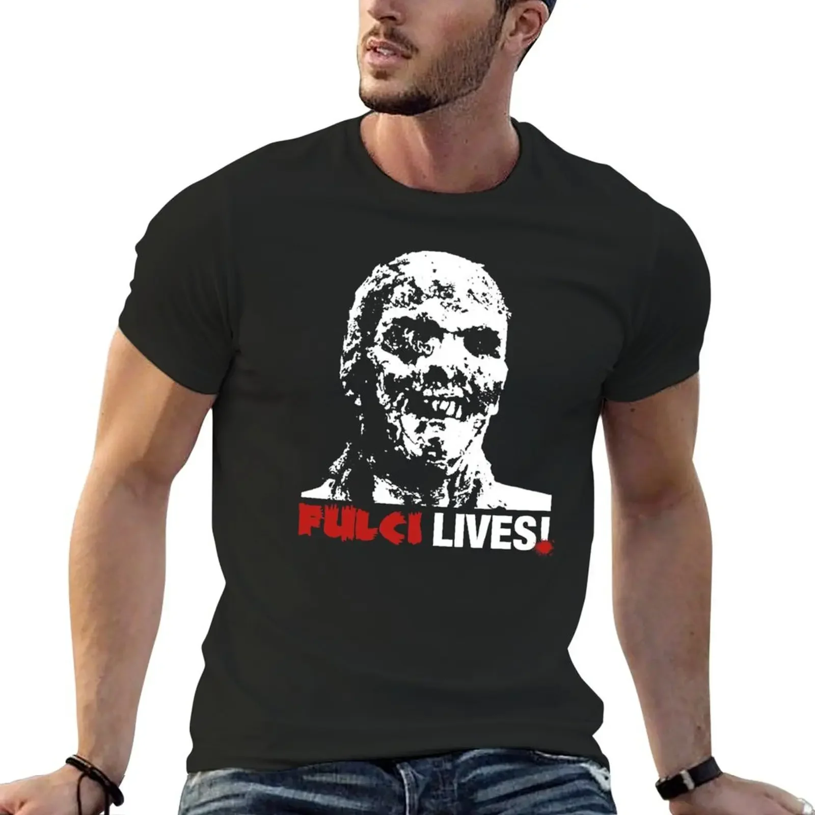 Fulci Lives! Zombie Horror Movie T-Shirt Animal Print For Boys Short Sleeve Tee Men's T-Shirt
