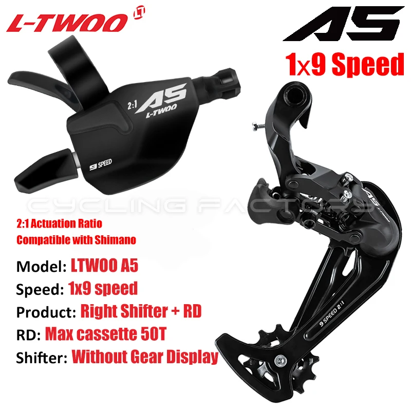 Image of LTWOO A5 1x9-Gang MTB Fahrrad-Schaltgruppen-Set mit Trigger-Schalthebel und Schaltwerk, max. 50T Kassette kompatibel mit Shimano Sram