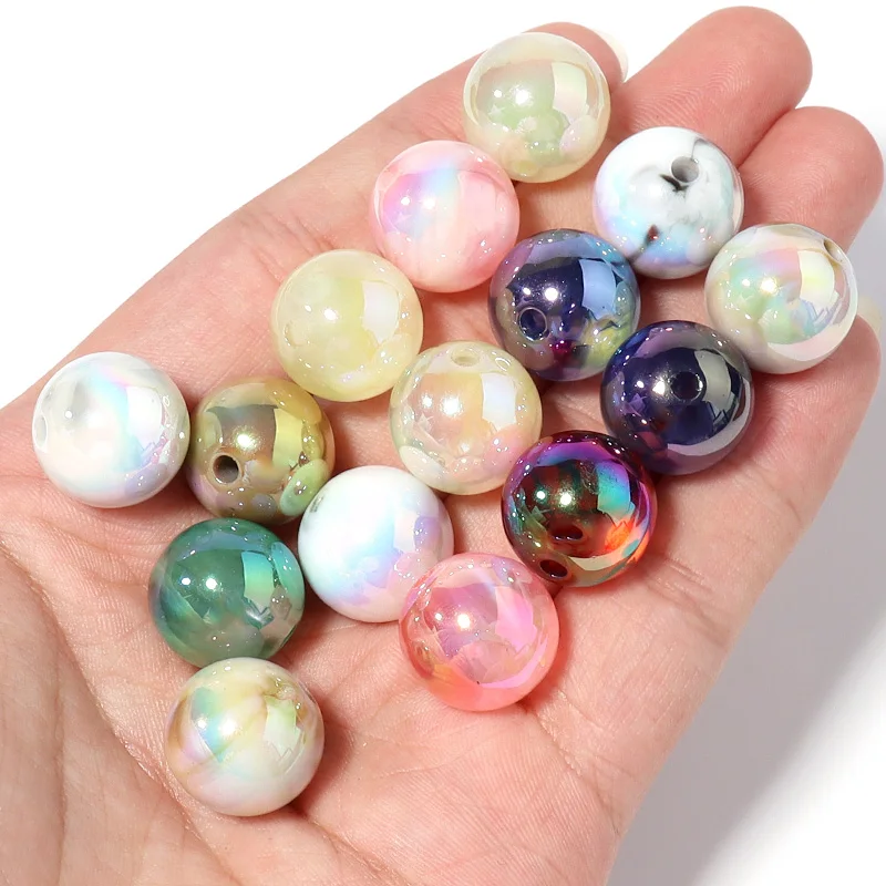10pcs/lot 16mm Acrylic Round Beads Plated Color Spacer Bead for Jewelry Making DIY Necklace Bracelets Phone Chain Accessories