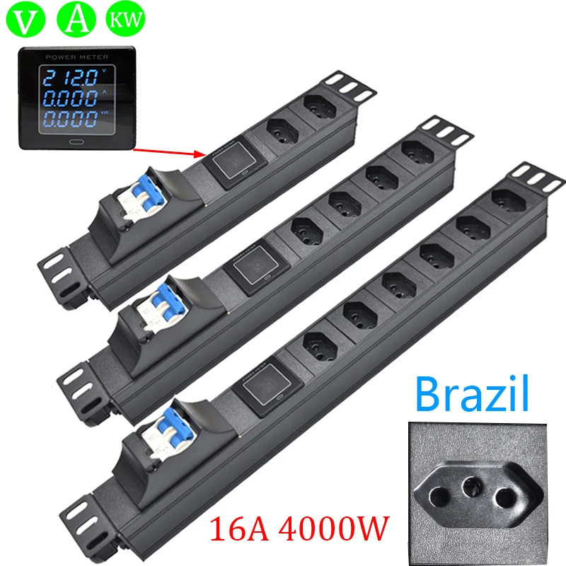 

Brazil Power Strip PDUDistribution Unit 2/3/4/5/6/7/8Ways 10A 3Pin Brazilian socket with Ampere/Volt/Watt Digital Display Meter