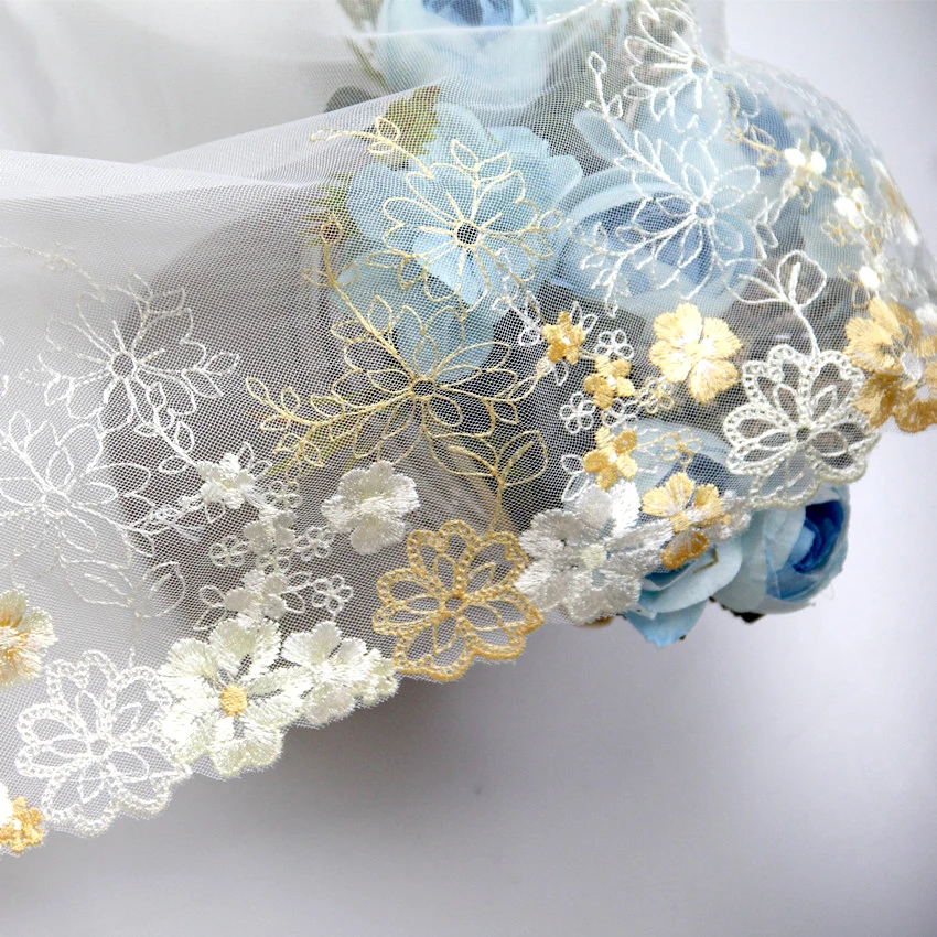 

19Yards Embroidery Yellow Lace Trim for DIY, Handmade Garment, Needlework, Sewing Accessories, Doll Decoration,26cm Wide