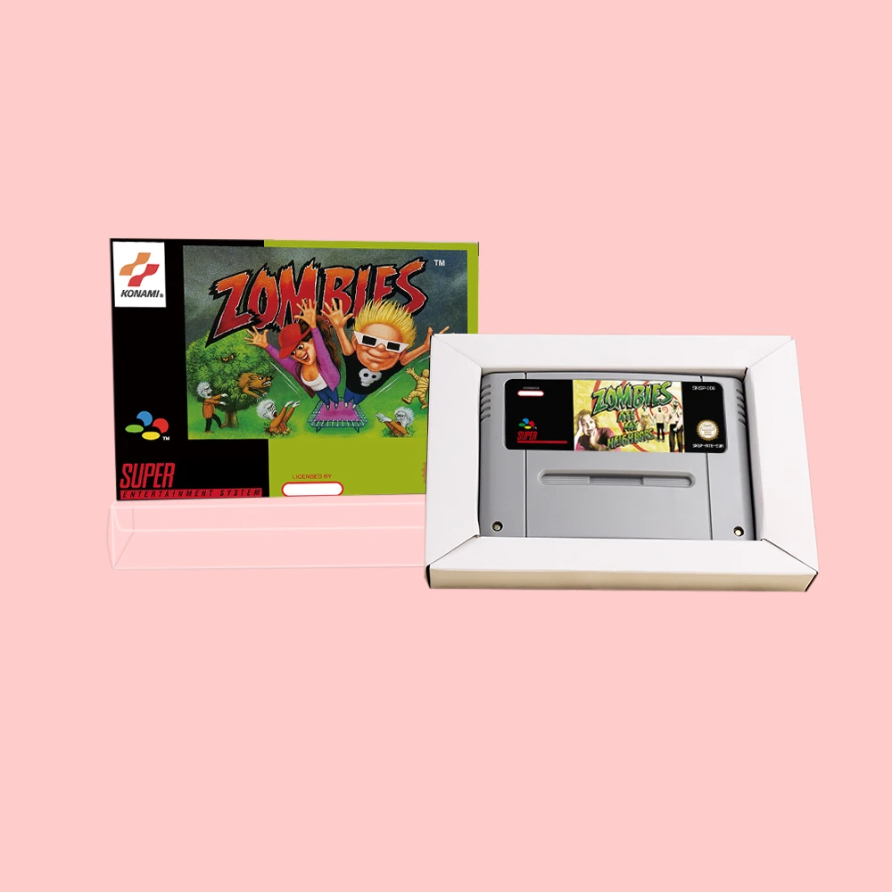 ل SNES SFC Zombies Ate My Neighbors Action Game Cartridge مع صندوق 16bit NTSC USA JAP PAL EUR وحدات تحكم ألعاب الفيديو #1
