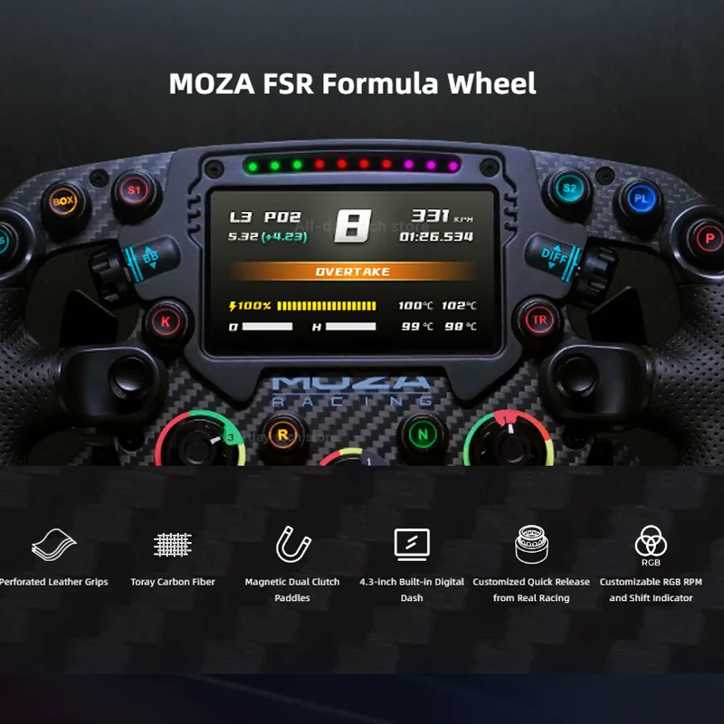 MOZA Racing FSR Formula steering Wheel With Magnetic Dual Clutch Paddles Perforated Leather Grips