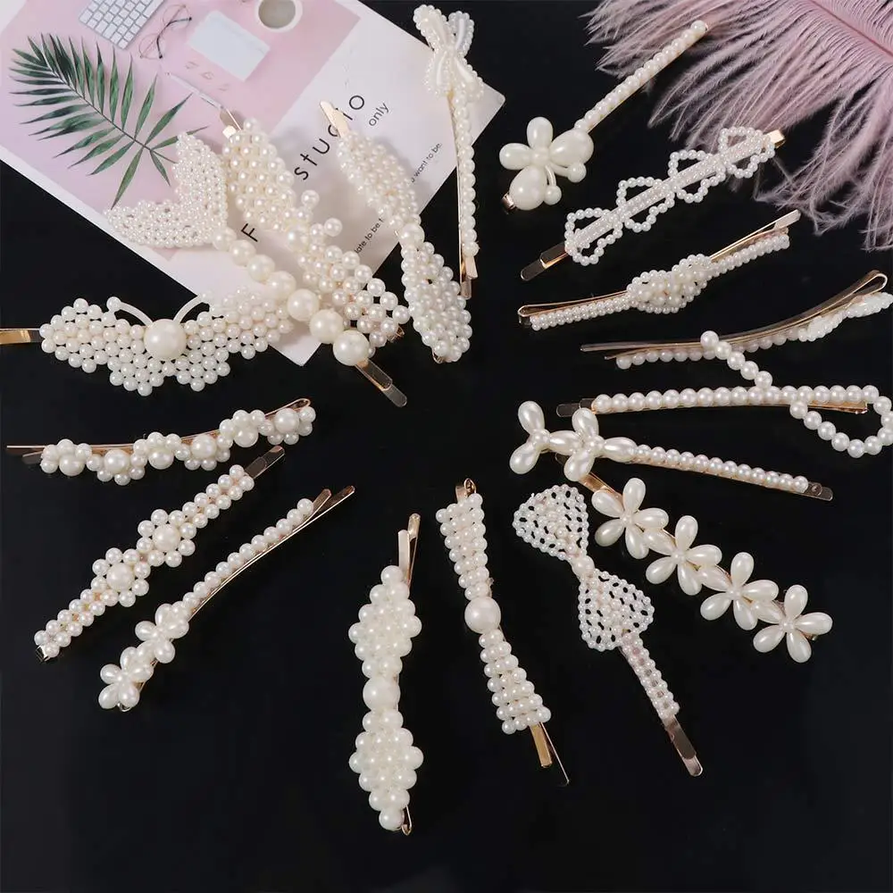 

18pcs/set Exquisite Geometric Pearl Hairpin Set Bangs Clip Side Clip Alloy Hair Clips Korean Style Headwear Duckbill Clips Lady