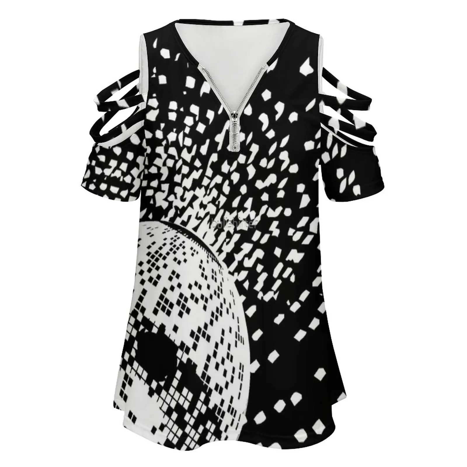 Disco Ball Women Zipper Sexy Printed Vintage T Shirts Tops Full Print T-Shirt Disco Disco Ball Disco Party Rave Party Dance