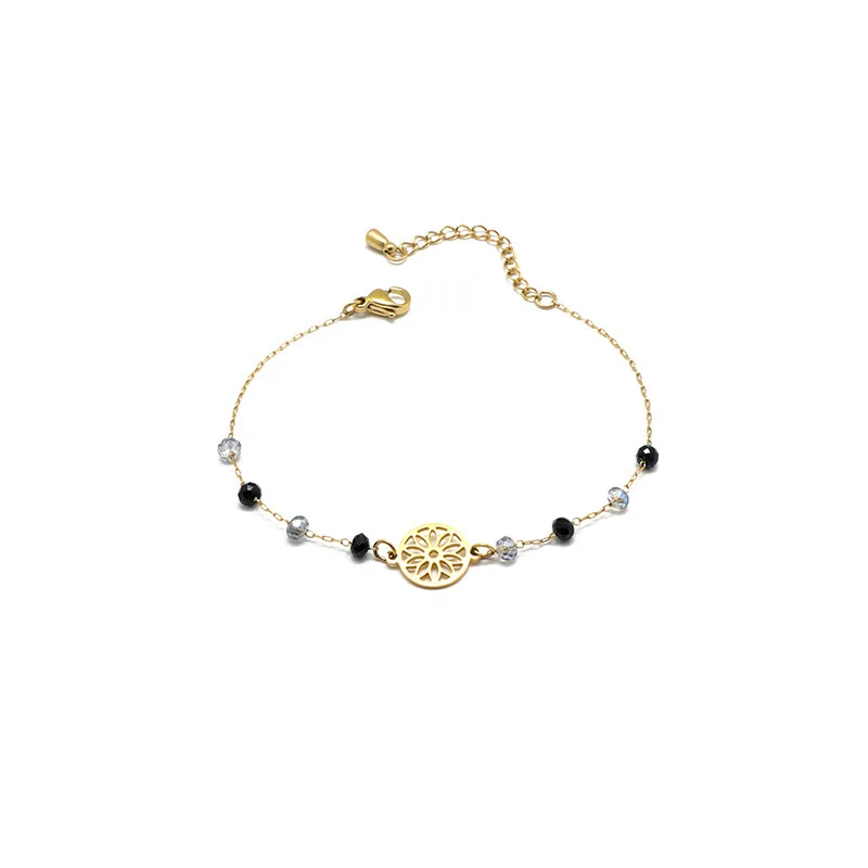 

Natural Stone Hollow Flower Bracelet for Women High-end Simple Handmade Beaded Personalized Stainless Steel Jewelry
