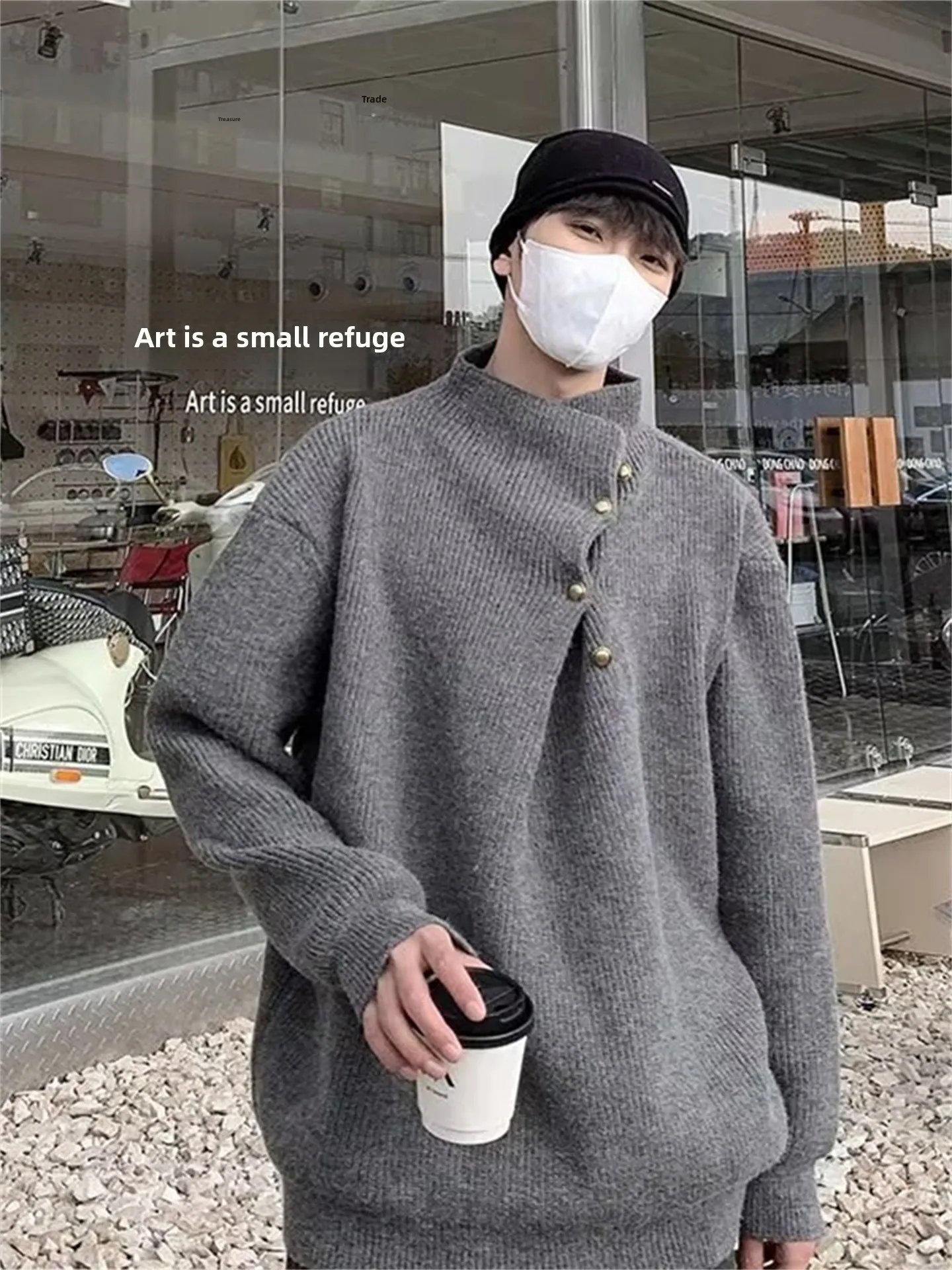 

Heavyweight Asymmetric Button Design Knitwear Men's Trendy Brand Cleanfit American High-End Lazy Inner Wear Knitted irt