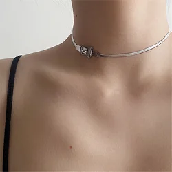 Belt Buckle Choker Snake Chain Necklaces For Sexy Women Minimalist Titanium Steel Hip Hop Necklace Punk Cool Trend Jewelry