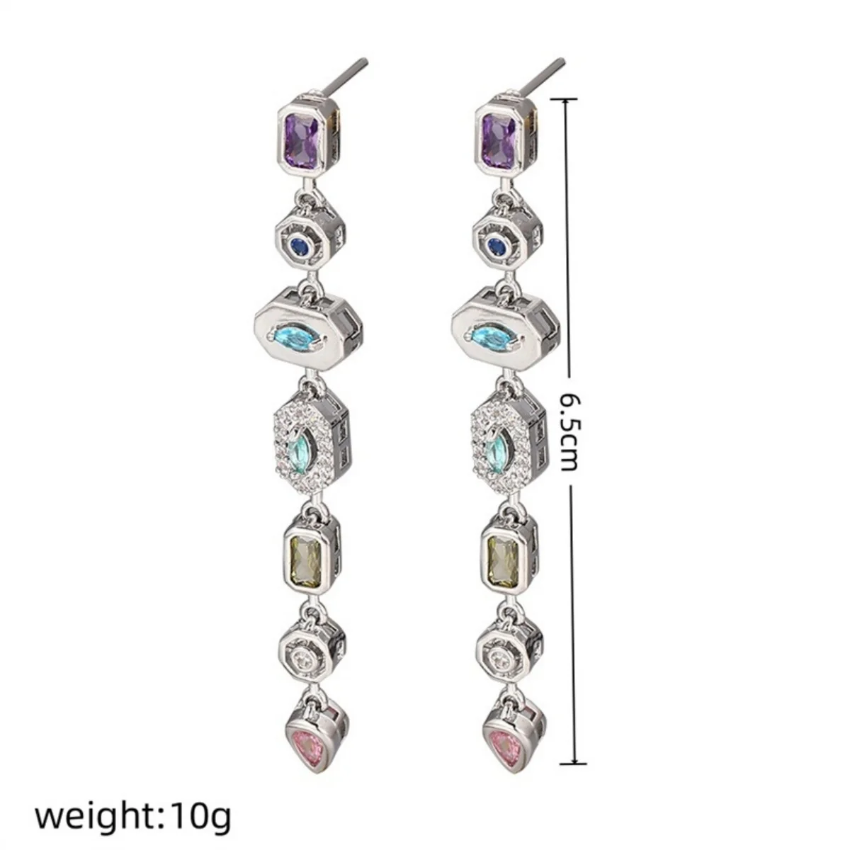 Buntes Zirkon-Schmuckset mit geometrischen Verbindungsstücken, Quastenanhänger, Halskette, Ohrringen und Armband für Damen und Herren, luxuriöses Edelstahl-Schmuckset – Detail 35