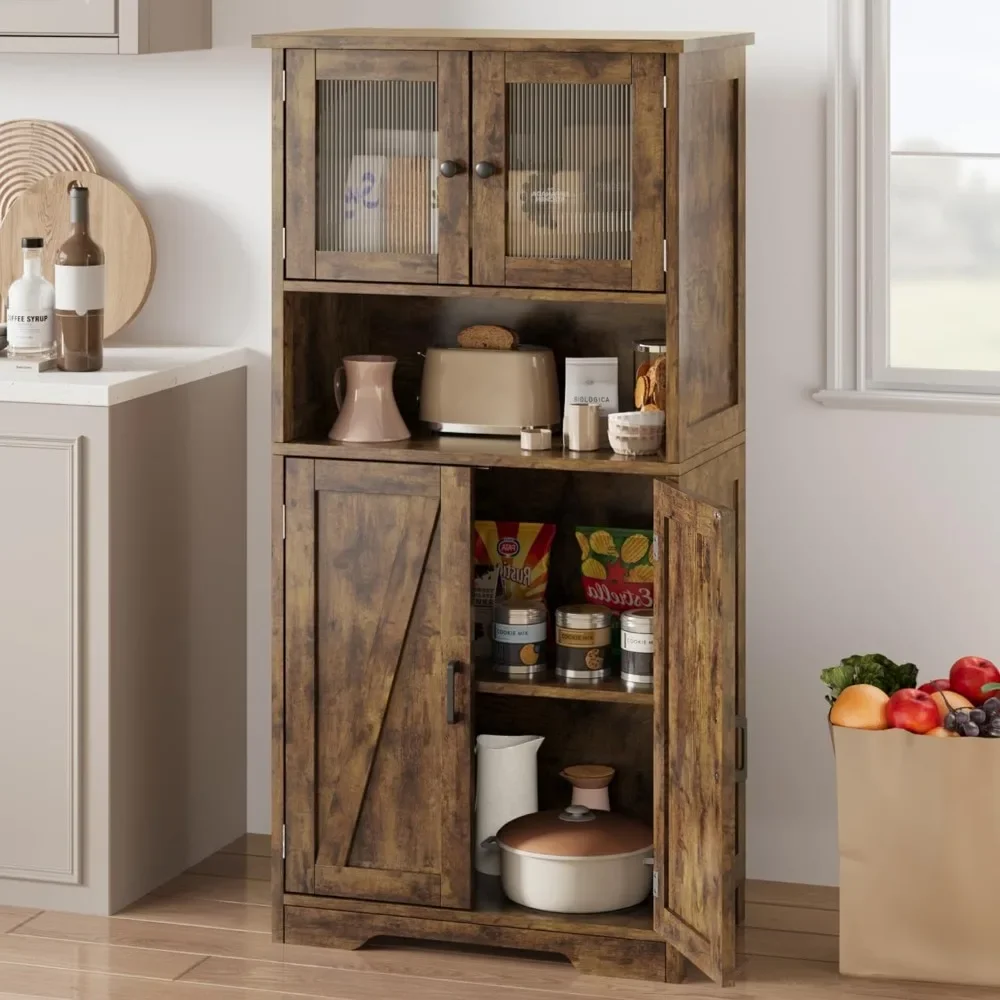 

Kitchen Pantry Storage Cabinet with Doors and Shelves, 50.4" Freestanding Pantry Cabinets, Wooden Cupboard,