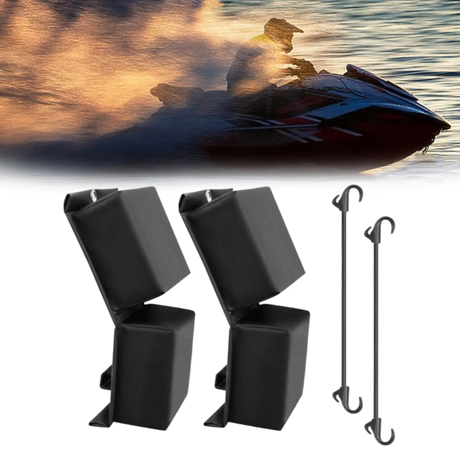 2 szt./zestaw Ochraniacze na błotniki i zderzaki łodzi z elastycznymi linkami do dokowania, czarne ochraniacze PVC, wytrzymałe i bezpieczne, zderzaki do jet ski