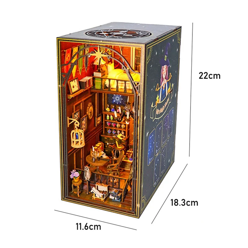 A49K-DIY Book Nook Kit บ้านไม้ 3D ปริศนาประกอบชุดก่อสร้างชั้นวางหนังสือใส่ตกแต่ง